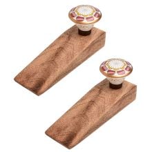 2 Pieces Pink Wheel Flower Ceramic Wooden Door Stopper
